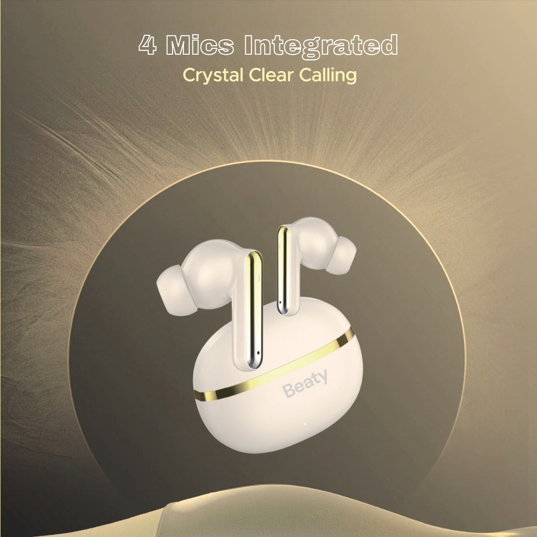(Gold) FreeVibe T9 Wireless Earbuds — Low-Latency Gaming, ANC, 60-Hour Battery, Clear Calling, Touch Control, IPX4 Water-Resistant
