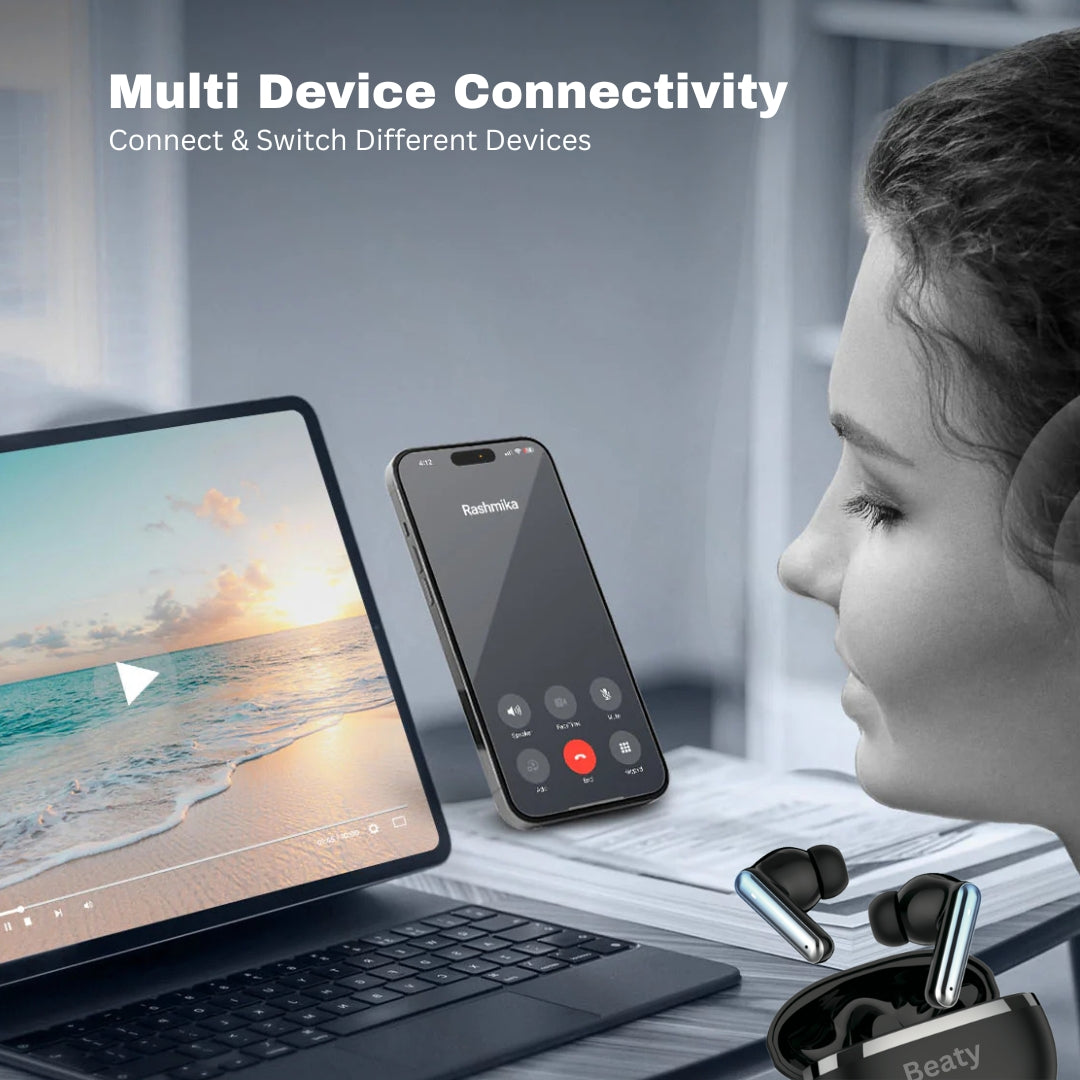 (Black) FreeVibe T9 Wireless Earbuds — Low-Latency Gaming, ANC, 60-Hour Battery, Clear Calling, Touch Control, IPX4 Water-Resistant