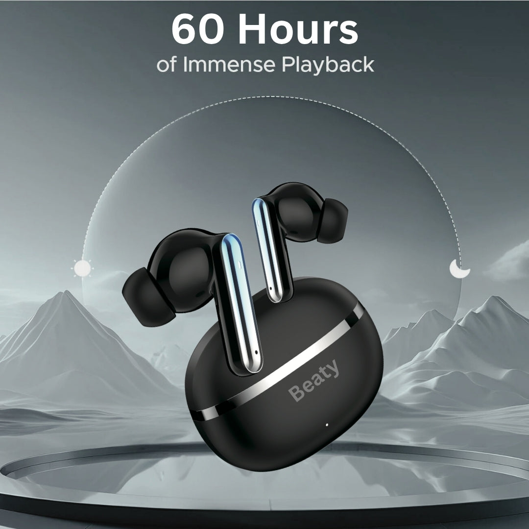(Black) FreeVibe T9 Wireless Earbuds — Low-Latency Gaming, ANC, 60-Hour Battery, Clear Calling, Touch Control, IPX4 Water-Resistant