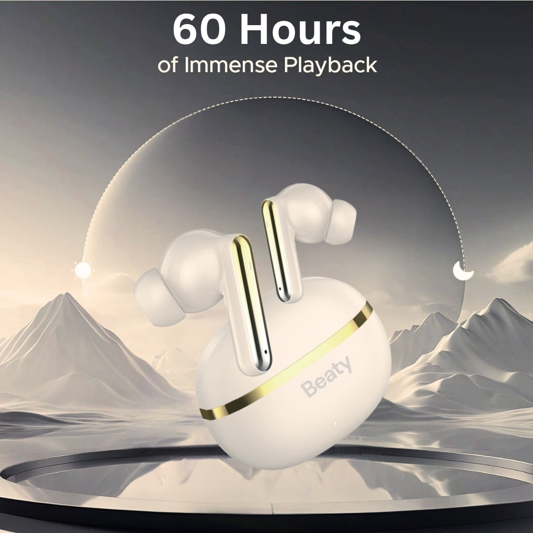 (Gold) FreeVibe T9 Wireless Earbuds — Low-Latency Gaming, ANC, 60-Hour Battery, Clear Calling, Touch Control, IPX4 Water-Resistant