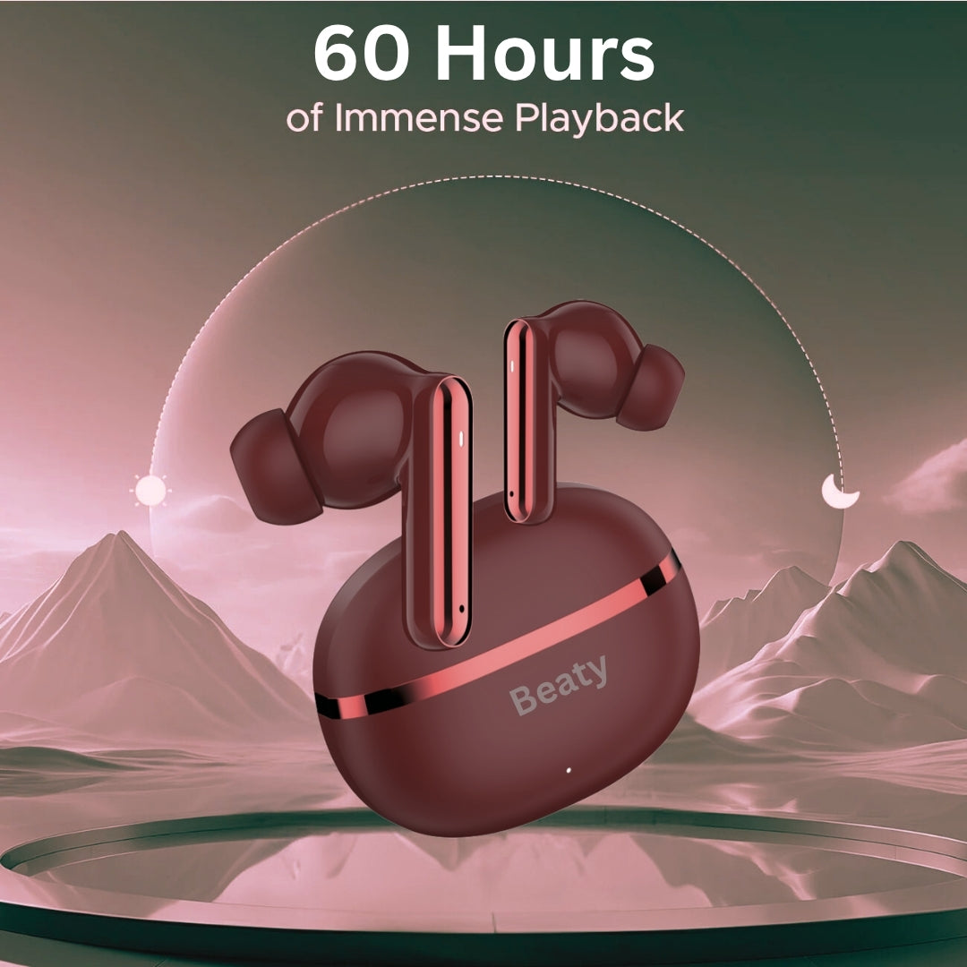(Red) FreeVibe T9 Wireless Earbuds — Low-Latency Gaming, ANC, 60-Hour Battery, Clear Calling, Touch Control, IPX4 Water-Resistant