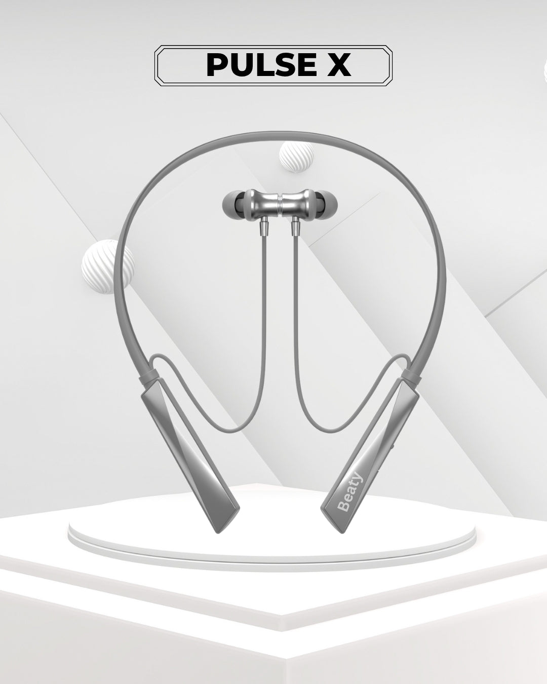 (White) Pulse X Wireless Neckband with Magnetic Auto ON/OFF, Active Noise Cancellation, 50+ Hours Battery, Fast Charging, Low Latency Gaming, IPX7 Waterproof & Boosted Bass Audio