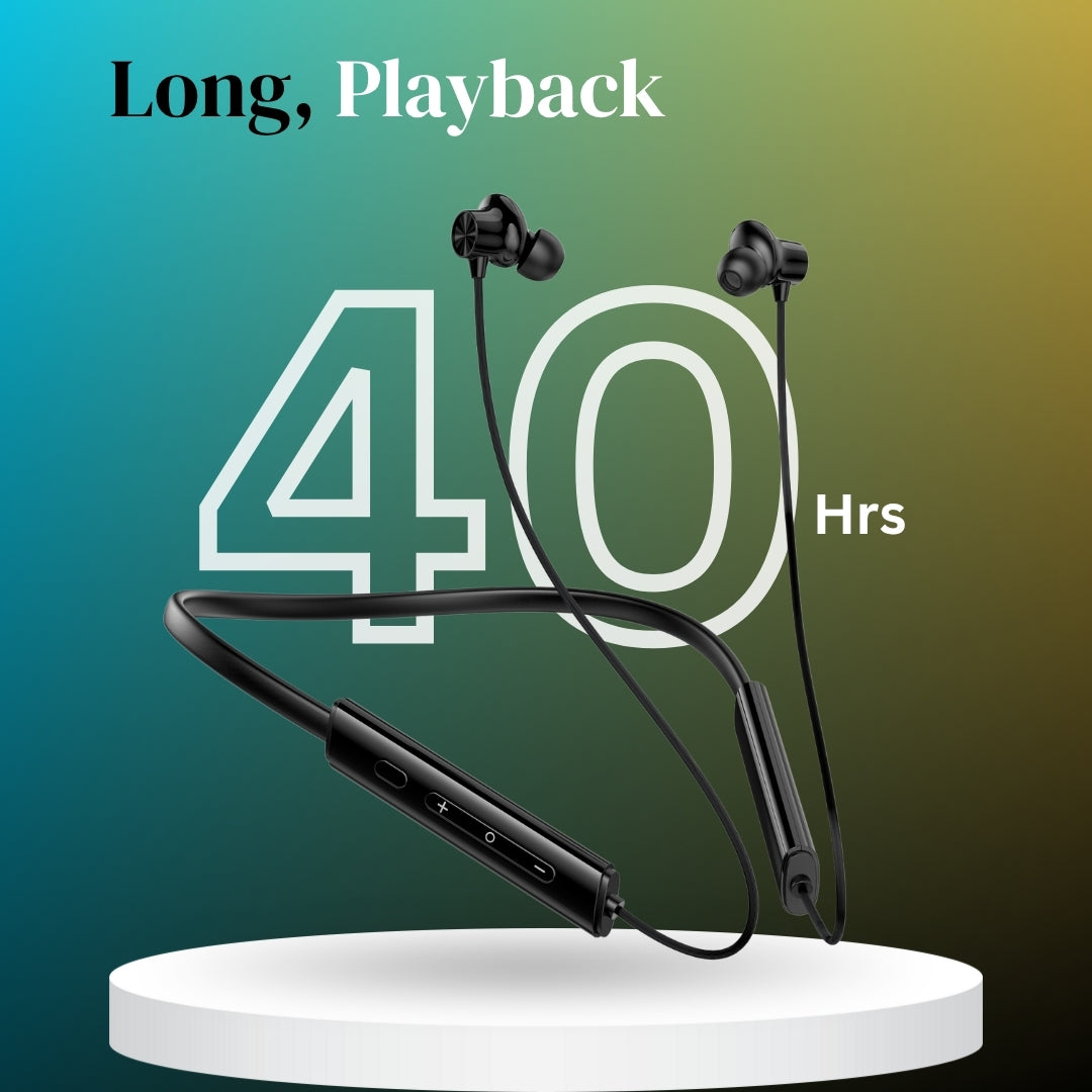 (Black) Pulse Wireless Neckband – 40+ Hours Battery, ENC, Magnetic Auto ON/OFF, IPX7 Waterproof & Boosted Bass Audio
