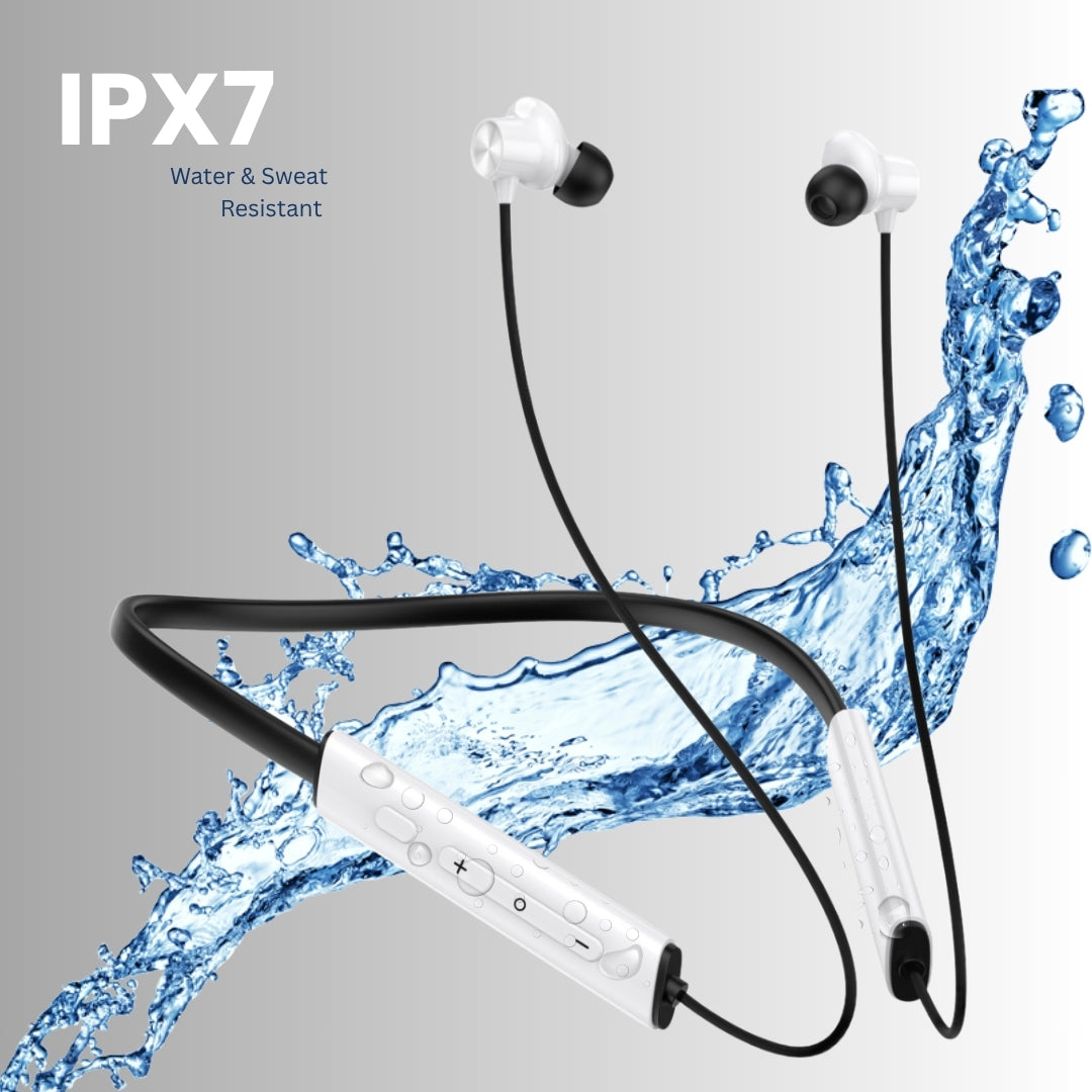 (White) Pulse Wireless Neckband – 40+ Hours Battery, ENC, Magnetic Auto ON/OFF, IPX7 Waterproof & Boosted Bass Audio