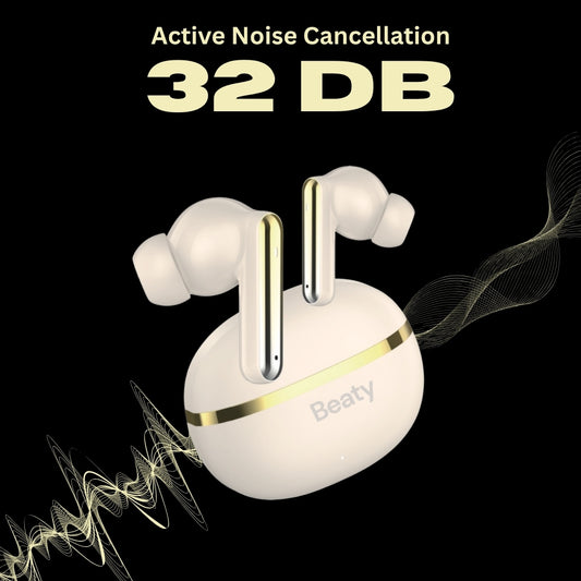 (Gold) FreeVibe T9 Wireless Earbuds — Low-Latency Gaming, ANC, 60-Hour Battery, Clear Calling, Touch Control, IPX4 Water-Resistant