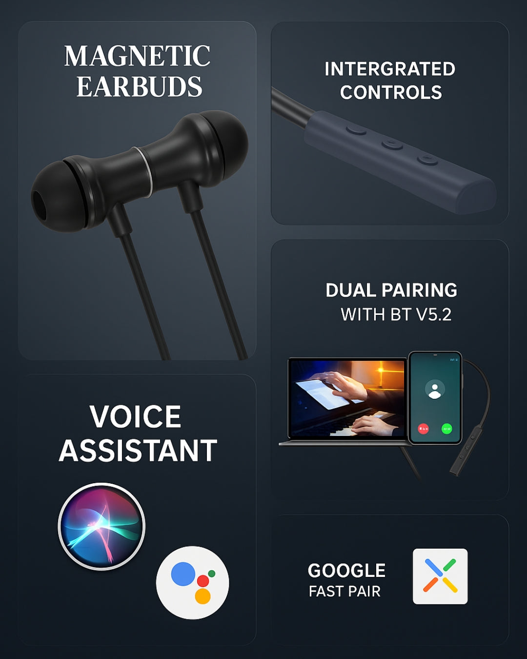 (Black) Pulse Wireless Neckband – 40+ Hours Battery, ENC, Magnetic Auto ON/OFF, IPX7 Waterproof & Boosted Bass Audio