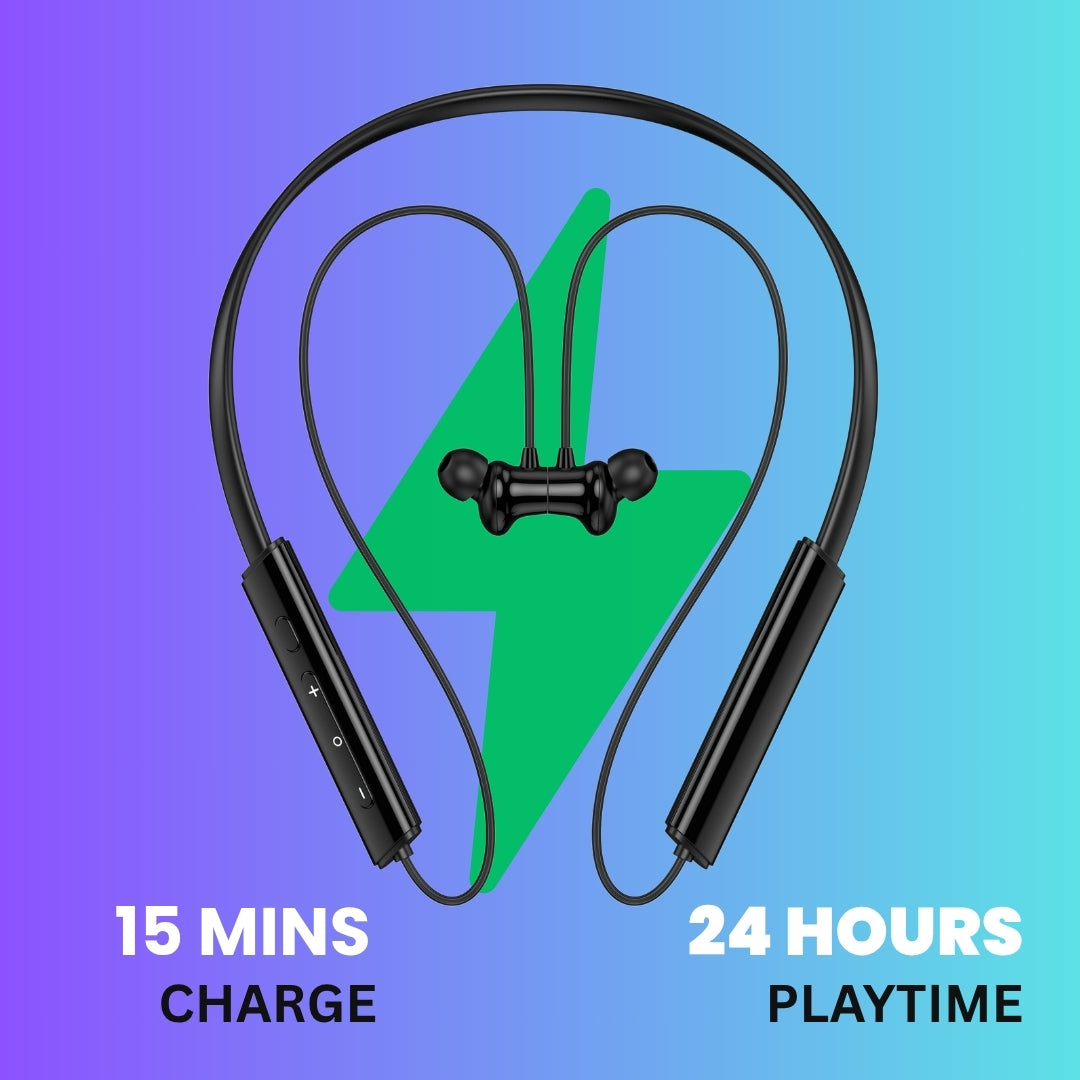 (Black) Pulse Wireless Neckband – 40+ Hours Battery, ENC, Magnetic Auto ON/OFF, IPX7 Waterproof & Boosted Bass Audio