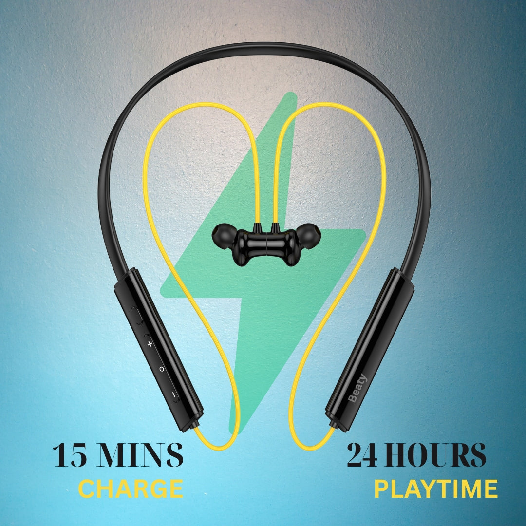 (Yellow) Pulse Wireless Neckband – 40+ Hours Battery, ENC, Magnetic Auto ON/OFF, IPX7 Waterproof & Boosted Bass Audio