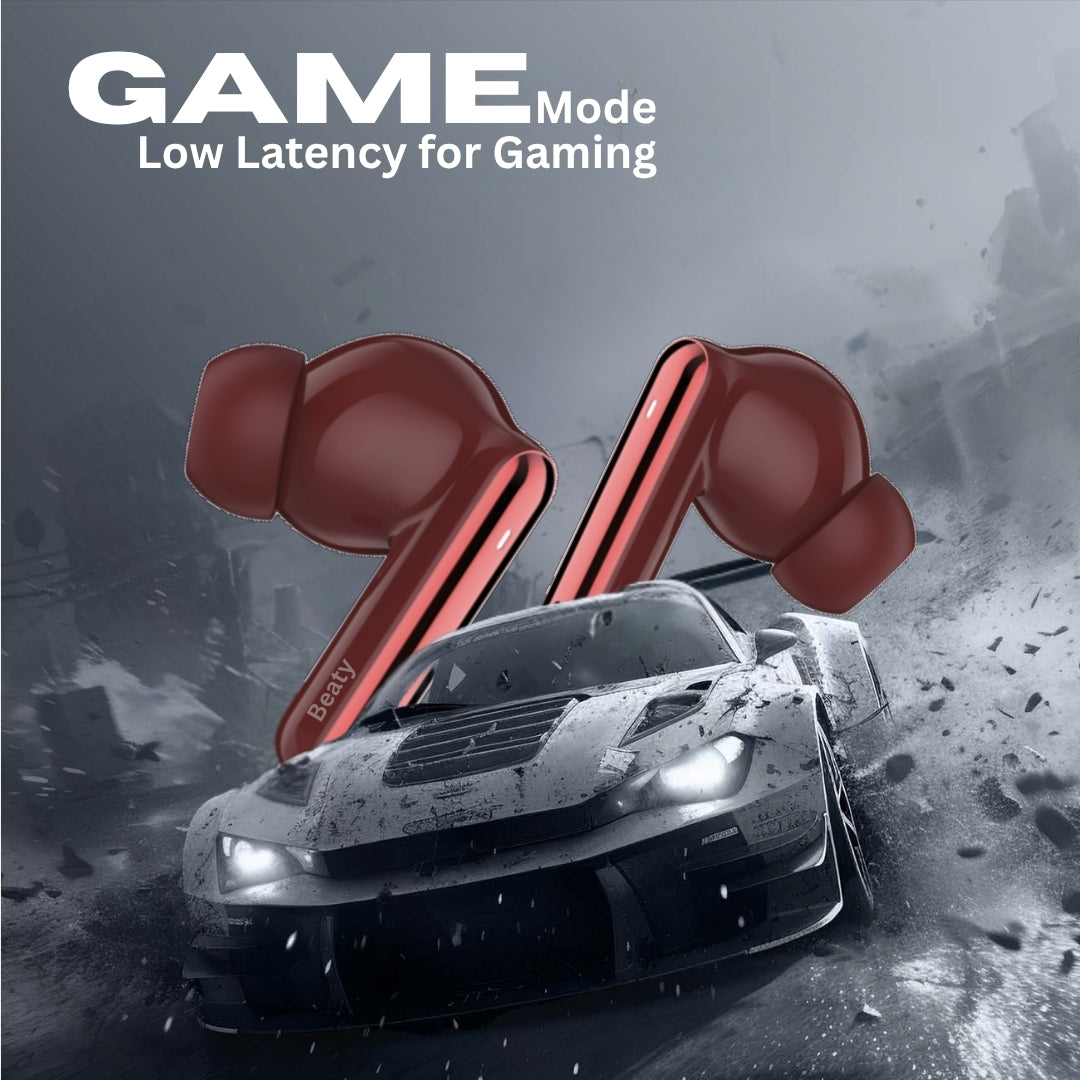 (Red) FreeVibe T9 Wireless Earbuds — Low-Latency Gaming, ANC, 60-Hour Battery, Clear Calling, Touch Control, IPX4 Water-Resistant