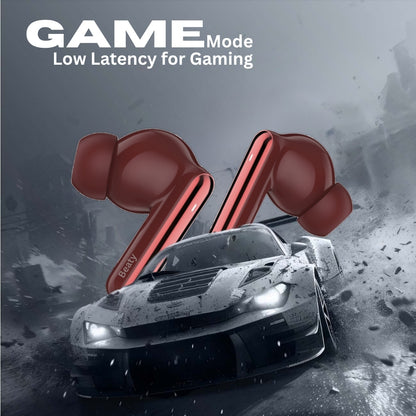 (Red) FreeVibe T9 Wireless Earbuds — Low-Latency Gaming, ANC, 60-Hour Battery, Clear Calling, Touch Control, IPX4 Water-Resistant
