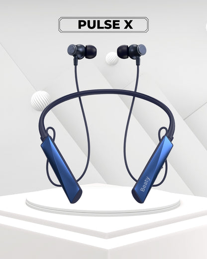 (Blue) Pulse X Wireless Neckband with Magnetic Auto ON/OFF, Active Noise Cancellation, 50+ Hours Battery, Fast Charging, Low Latency Gaming, IPX7 Waterproof & Boosted Bass Audio