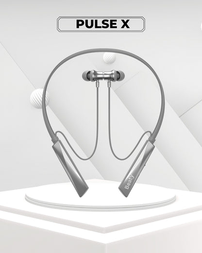 (White) Pulse X Wireless Neckband with Magnetic Auto ON/OFF, Active Noise Cancellation, 50+ Hours Battery, Fast Charging, Low Latency Gaming, IPX7 Waterproof & Boosted Bass Audio