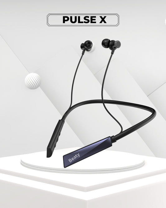 (Black) Pulse X Wireless Neckband with Magnetic Auto ON/OFF, Active Noise Cancellation, 50+ Hours Battery, Fast Charging, Low Latency Gaming, IPX7 Waterproof & Boosted Bass Audio