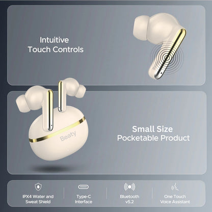 (Gold) FreeVibe T9 Wireless Earbuds — Low-Latency Gaming, ANC, 60-Hour Battery, Clear Calling, Touch Control, IPX4 Water-Resistant