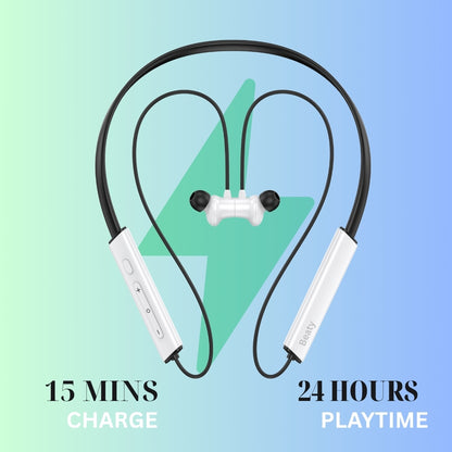 (White) Pulse Wireless Neckband – 40+ Hours Battery, ENC, Magnetic Auto ON/OFF, IPX7 Waterproof & Boosted Bass Audio